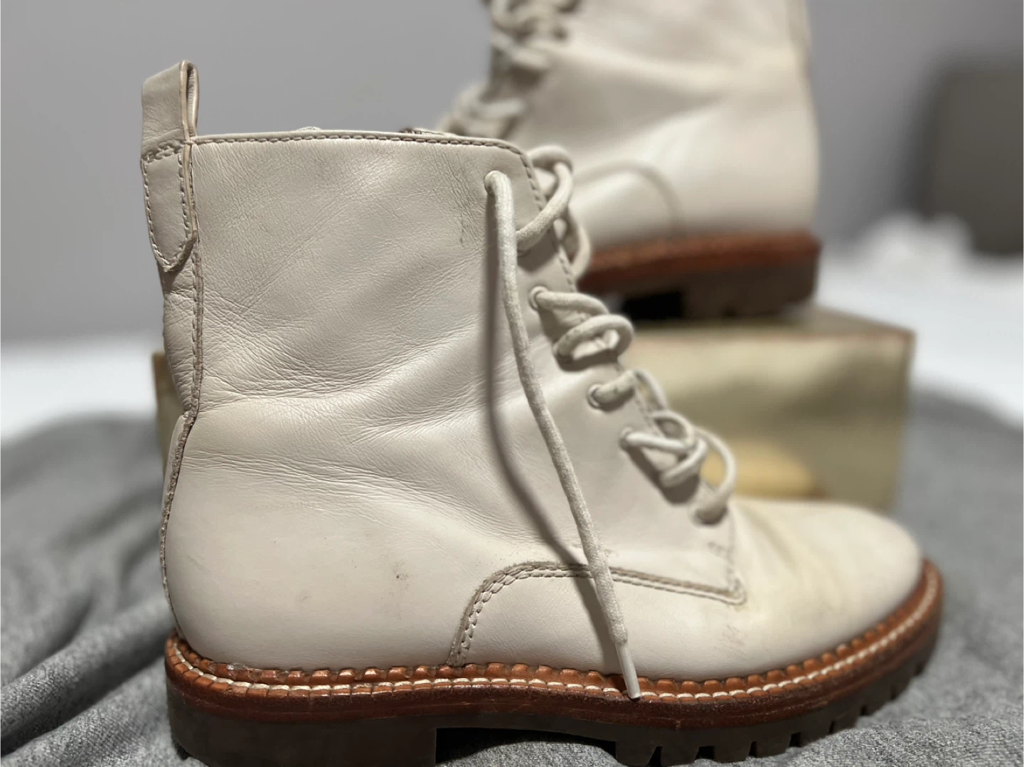Vince Camuto White Leather Lace-Up Combat Boots