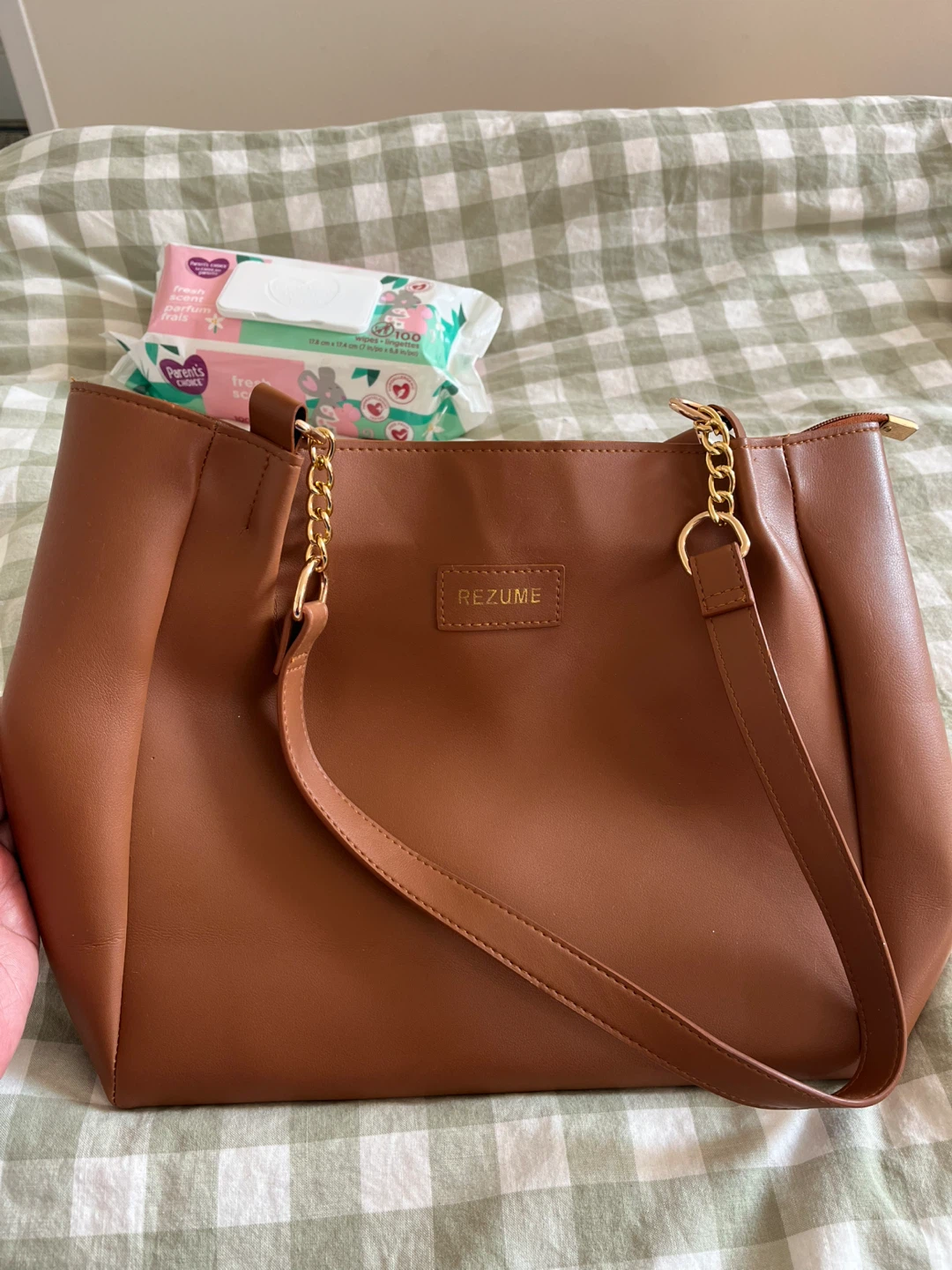 Brown Faux Leather Tote Bag