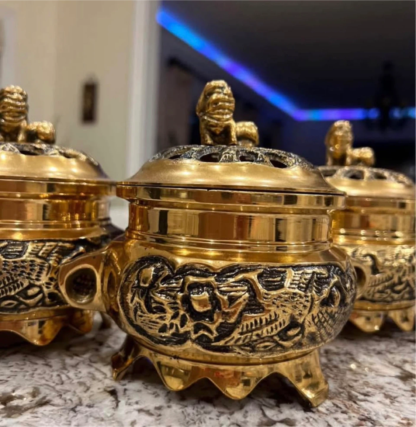 Gold Incense Burner Censer with Lid. Each