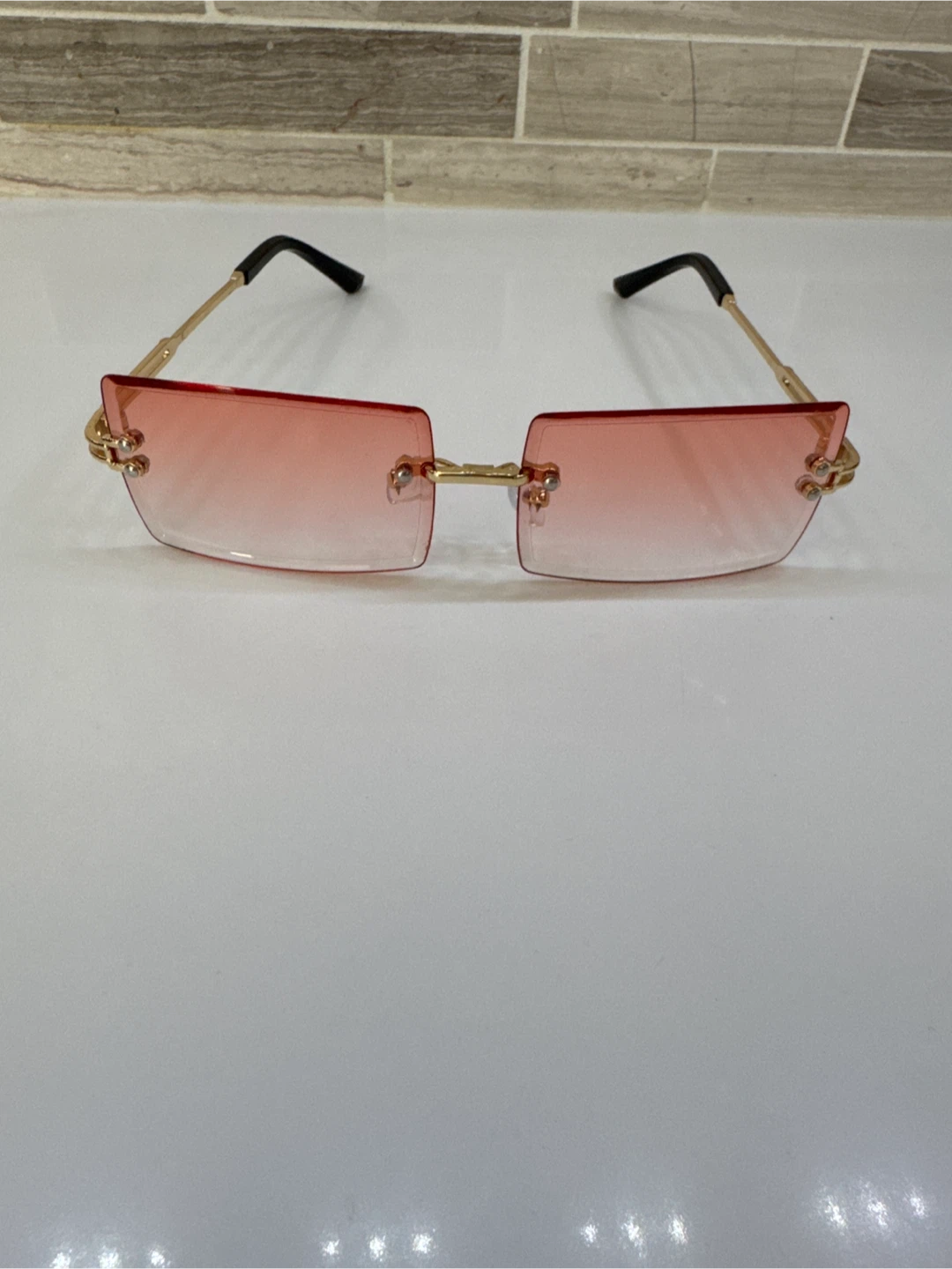 Rimless Gradient pink Square Sunglasses