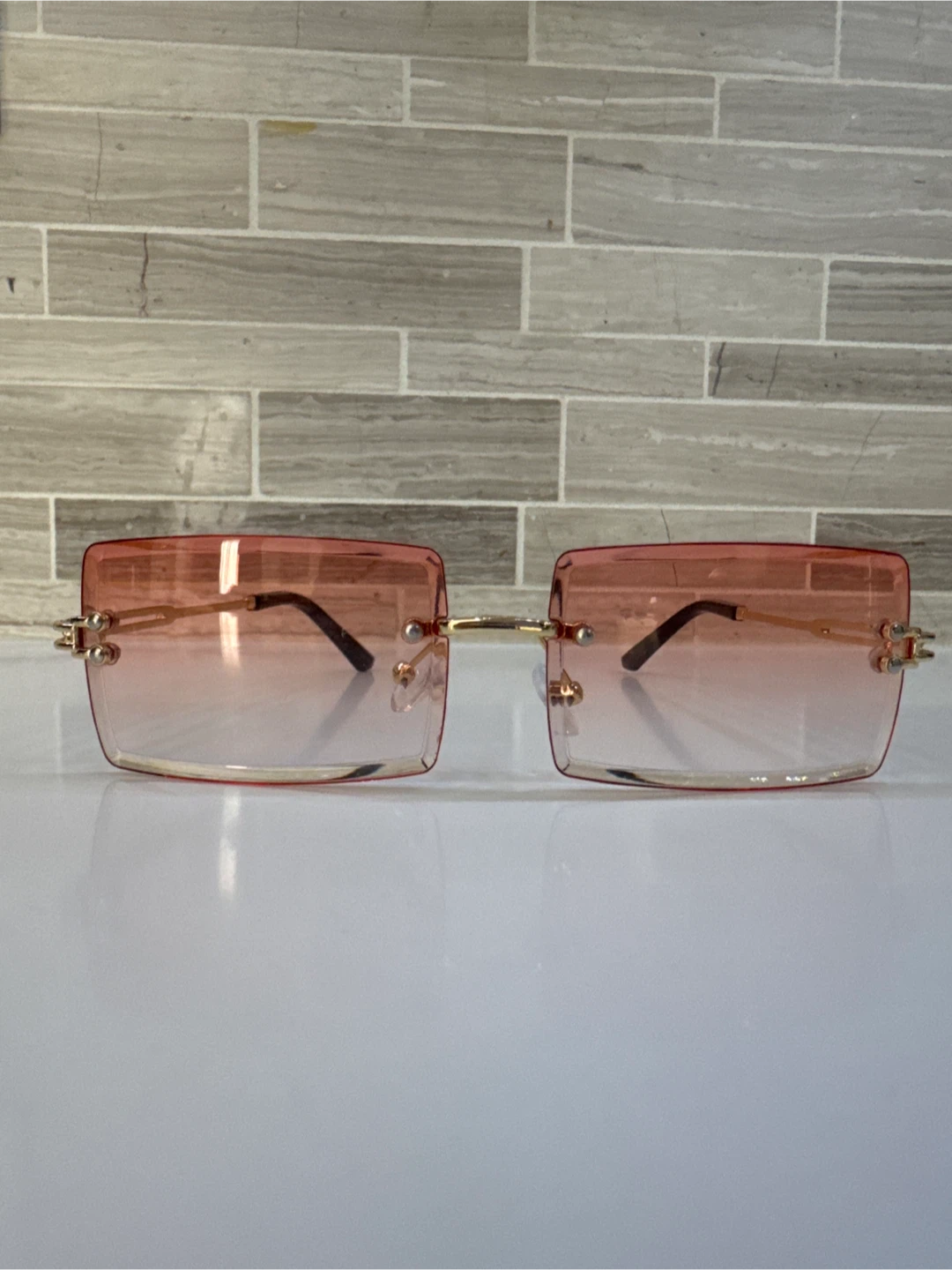 Rimless Gradient pink Square Sunglasses - photo 2