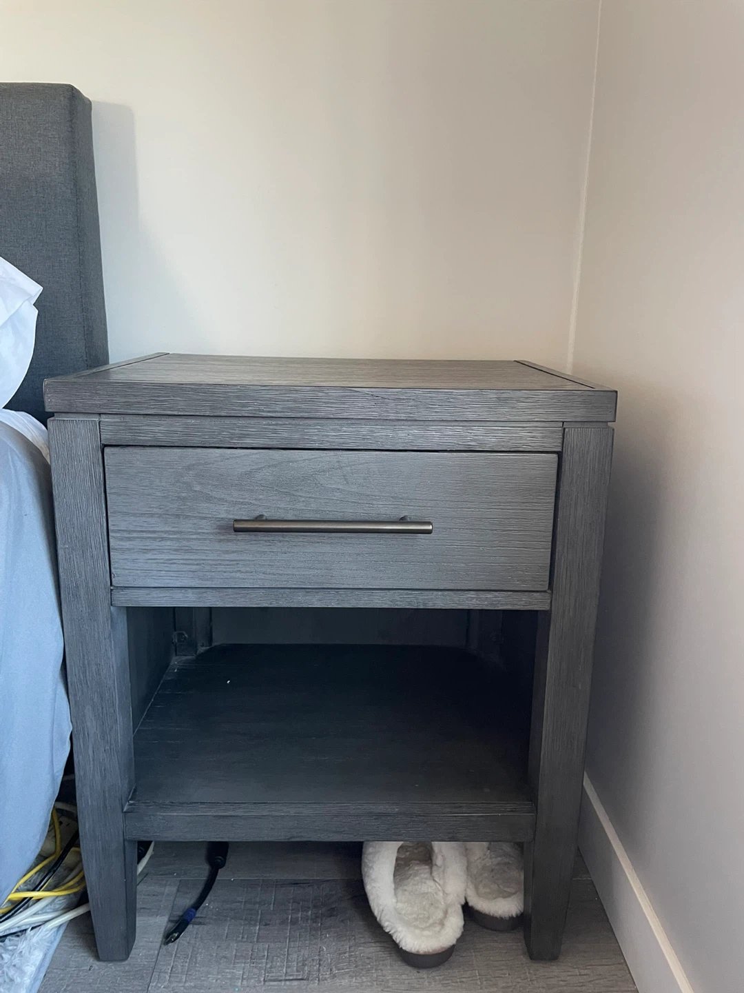 2 x Grey Wood Nightstand with Drawer - photo 2