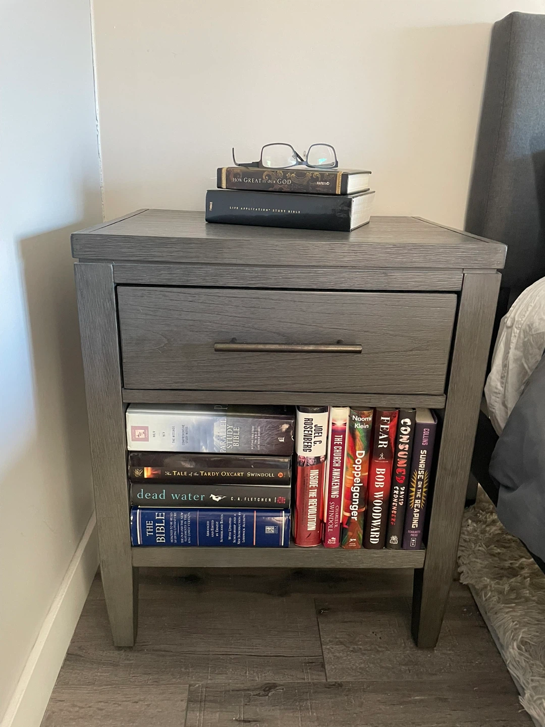 2 x Grey Wood Nightstand with Drawer