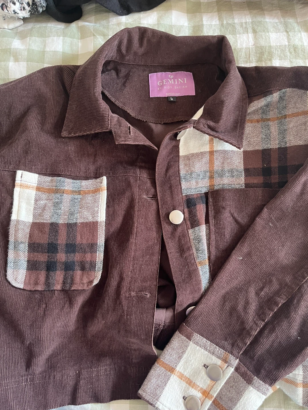Gemini By Ridy Sheikh Brown Corduroy Plaid Jacket Size L