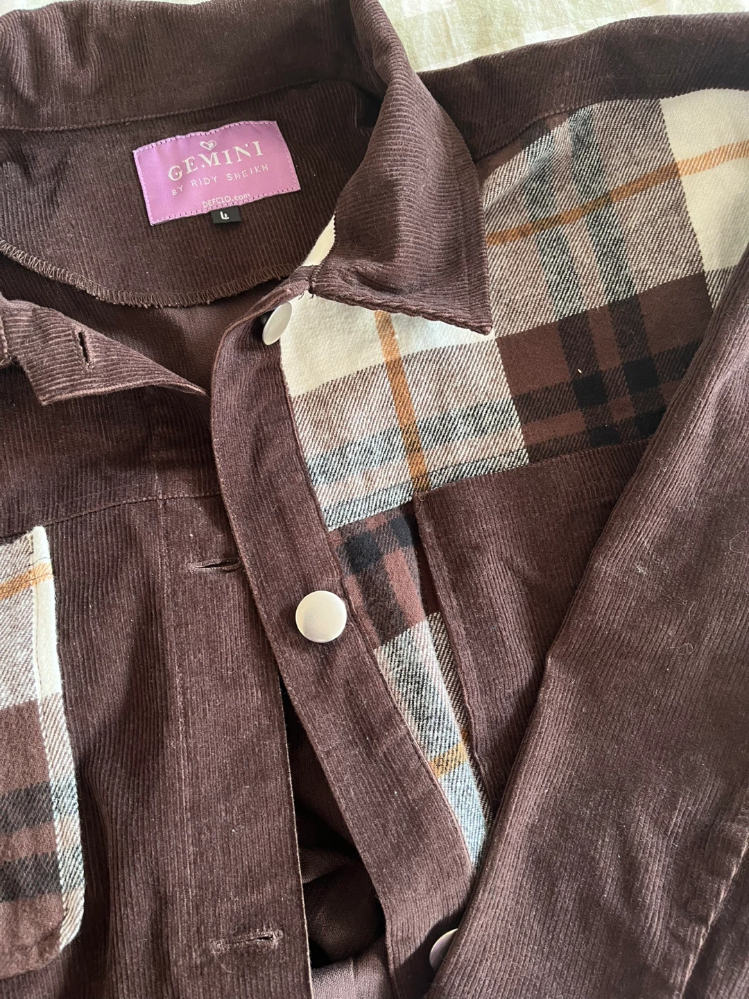Gemini By Ridy Sheikh Brown Corduroy Plaid Jacket Size L - photo 2