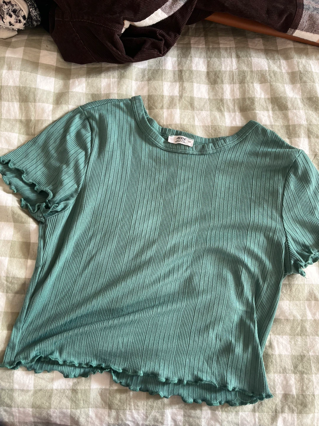 Ardene Green Ribbed Lettuce Trim Top