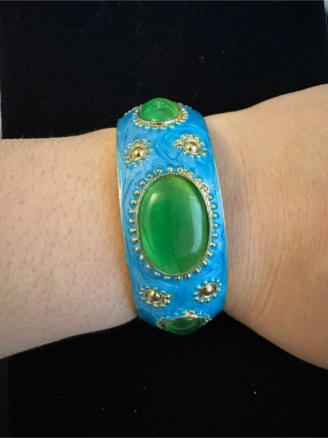 Vintage RY Sterling Silver Enamel Gemstone Bangle Bracelet