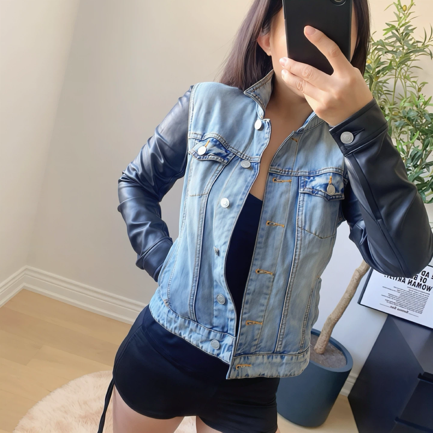 Talula Aritzia Denim & Faux Leather Jacket Small