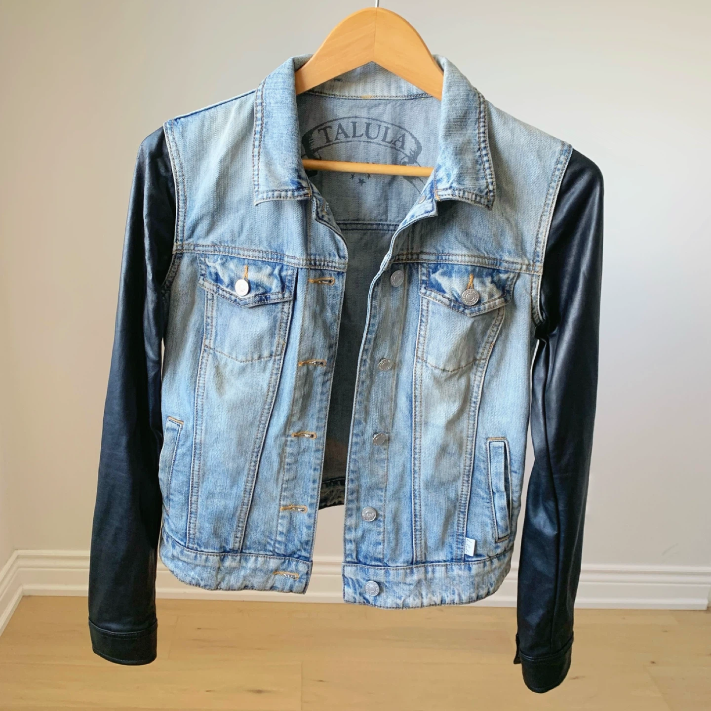 Talula Aritzia Denim & Faux Leather Jacket Small - photo 2