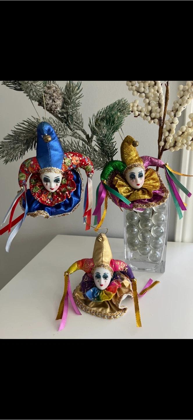Set of 3 Harlequin Jester Ornaments