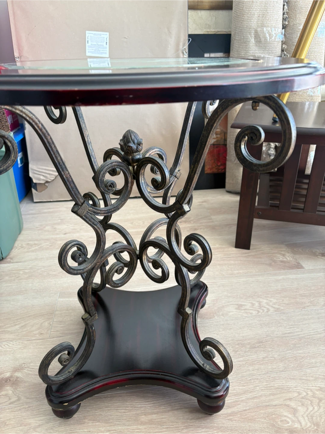 Decorative Accent Table - Dark Wood & Wrought iron