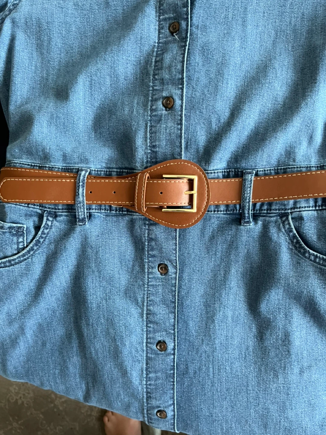 New Brown Faux Leather Belt with Gold Buckle