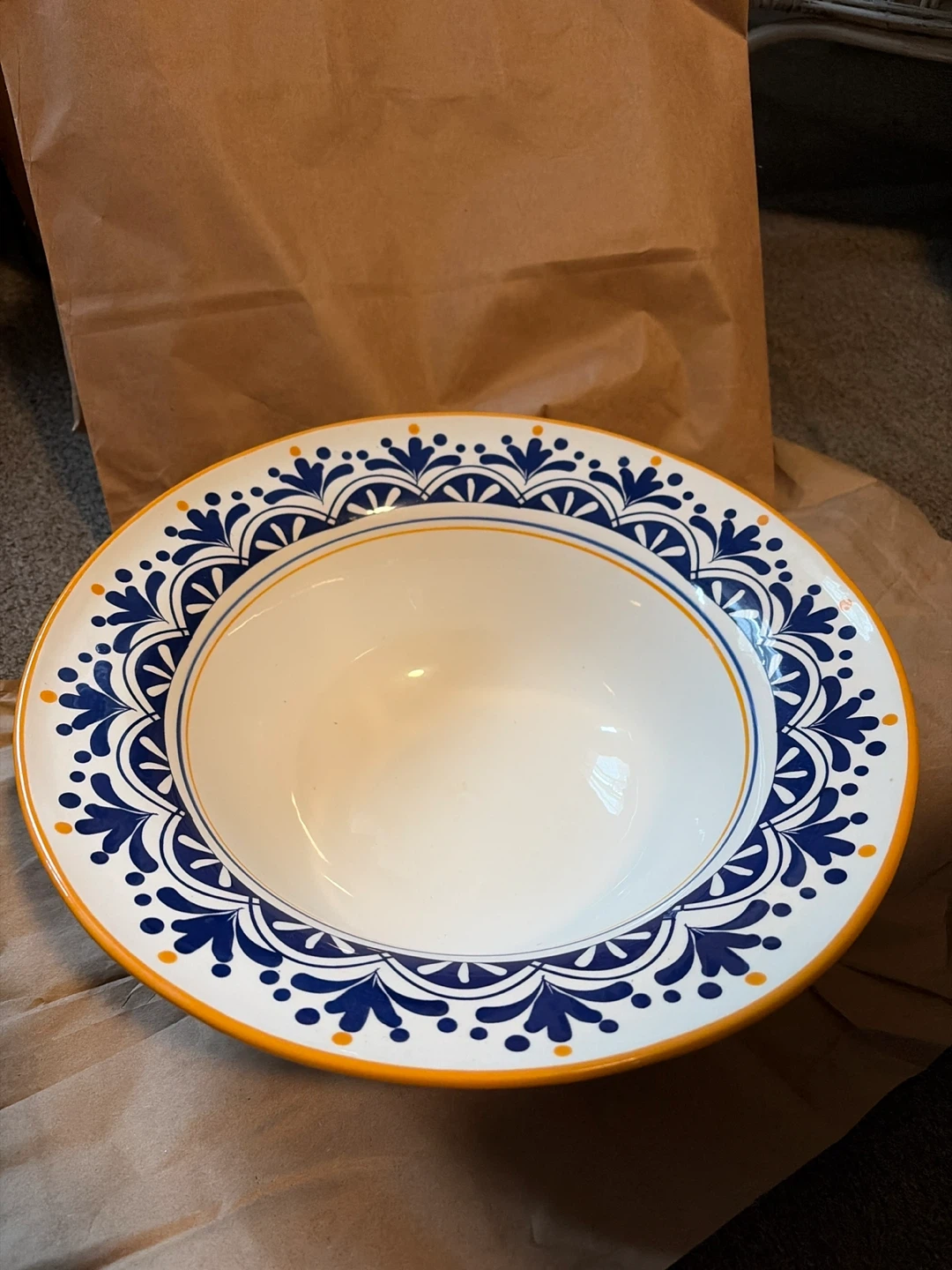 Ceramic Large Serving Bowl Blue and White