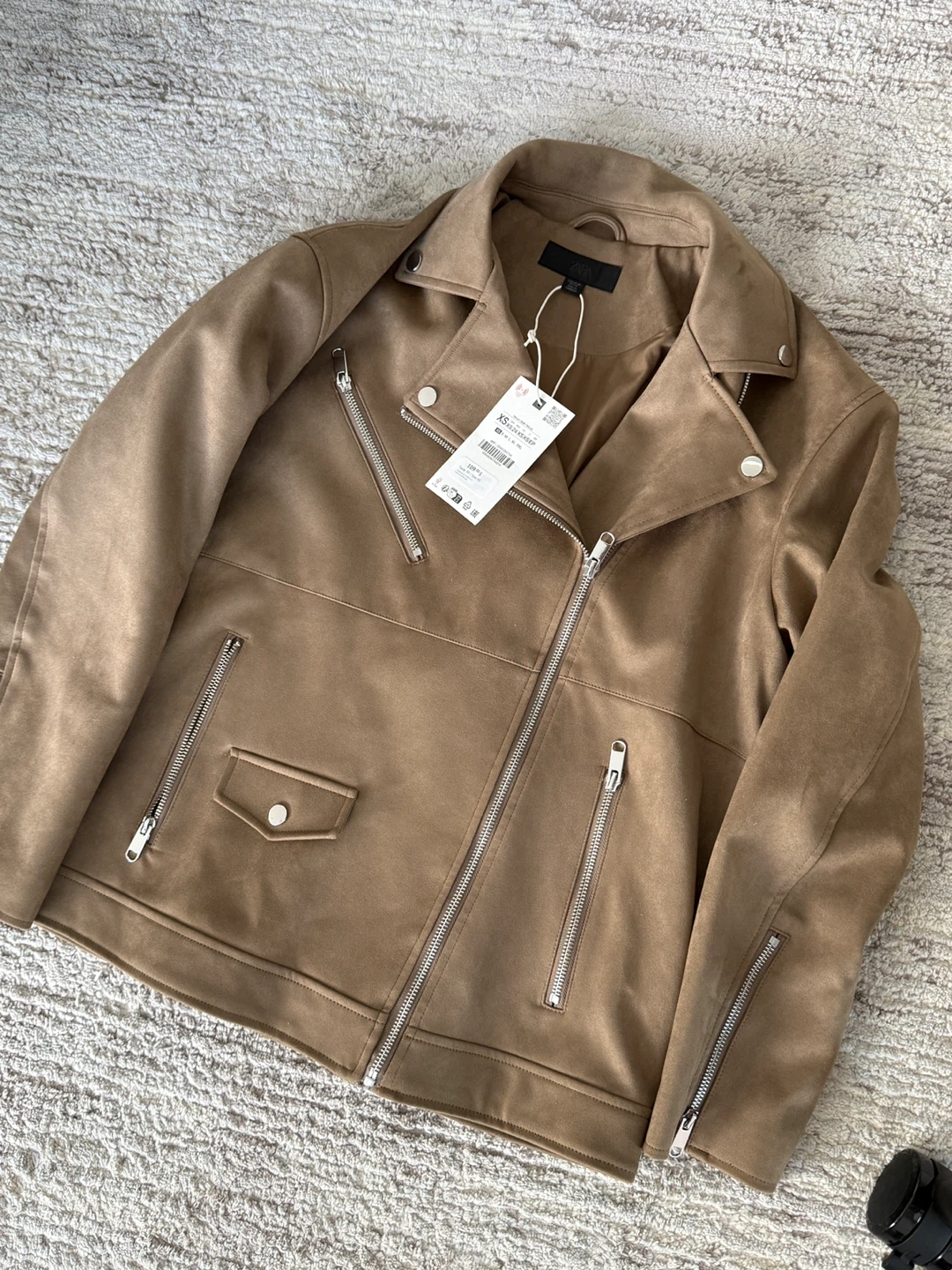 Brown Faux Suede Biker Jacket size Xs