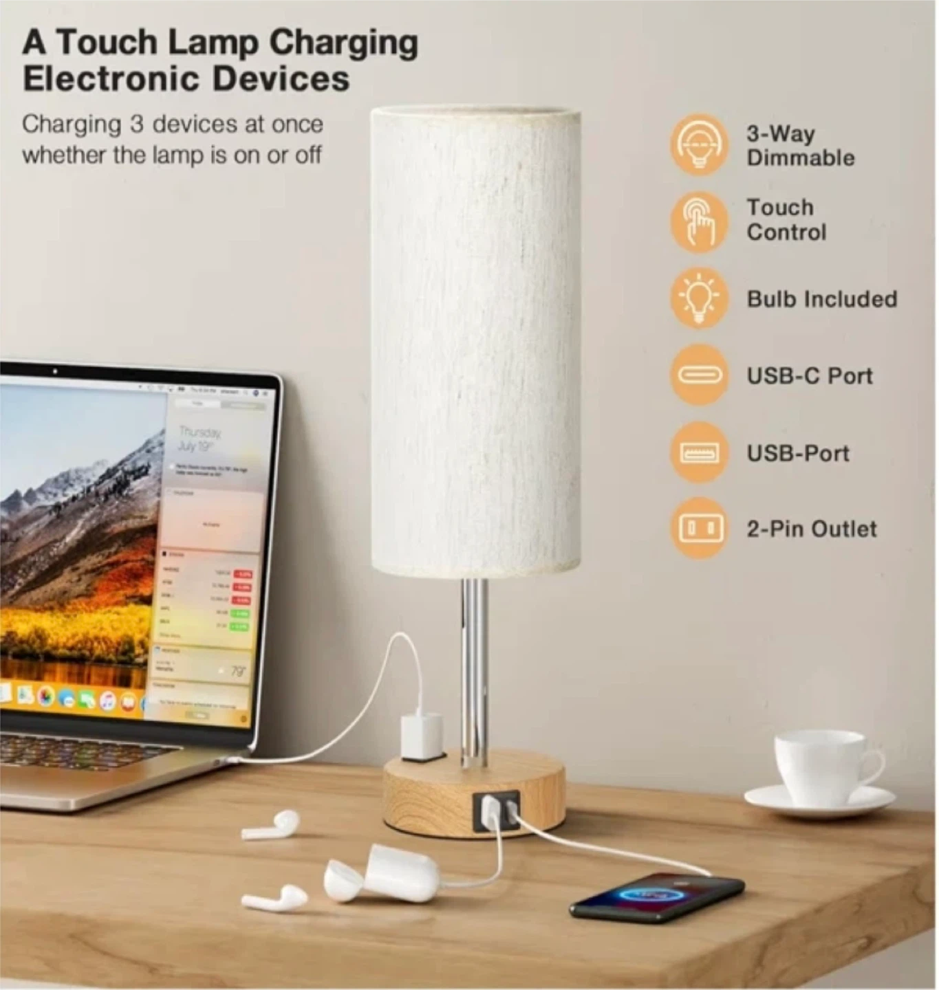 Touch Lamp with USB Charging Ports - photo 5