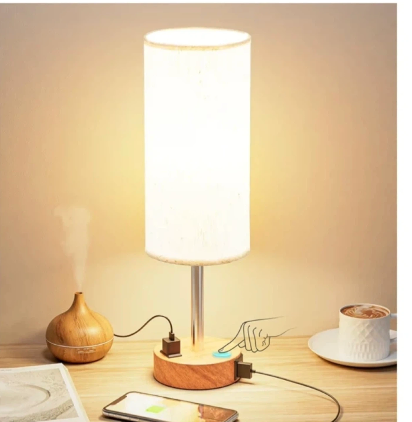 Touch Lamp with USB Charging Ports