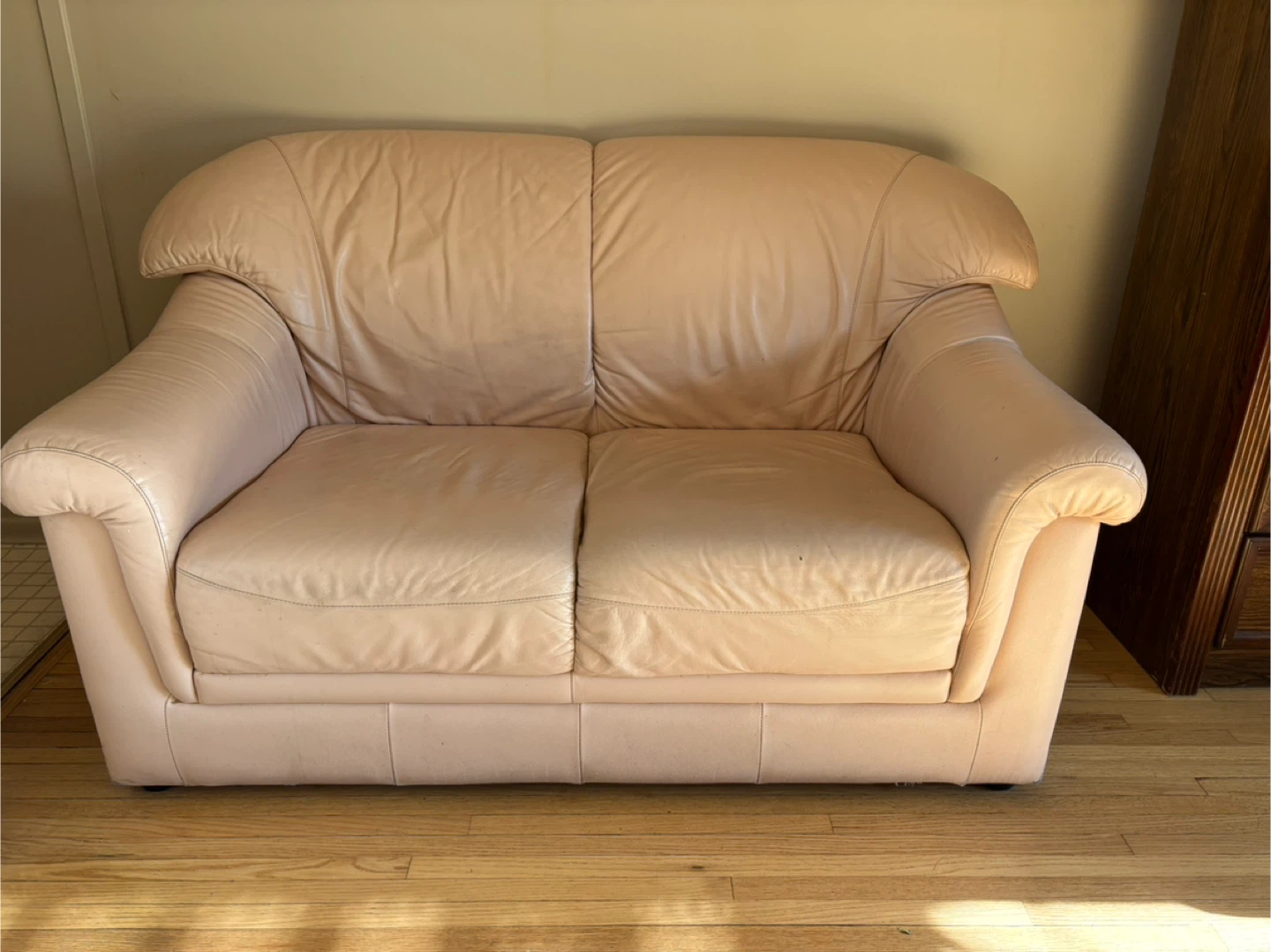 Pale Pink Leather Loveseat  & Armchair