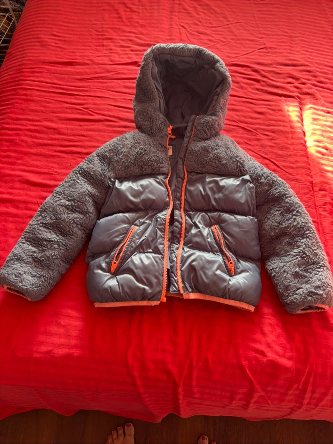 GAP Kids Puffer Jacket with Sherpa Sleeves - Grey/Blue - photo 3