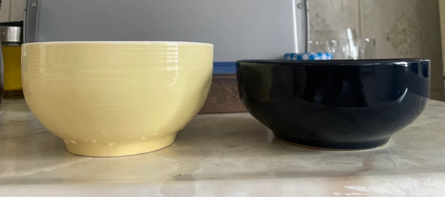 Set of 2 Ceramic Bowls - Yellow and Dark Blue