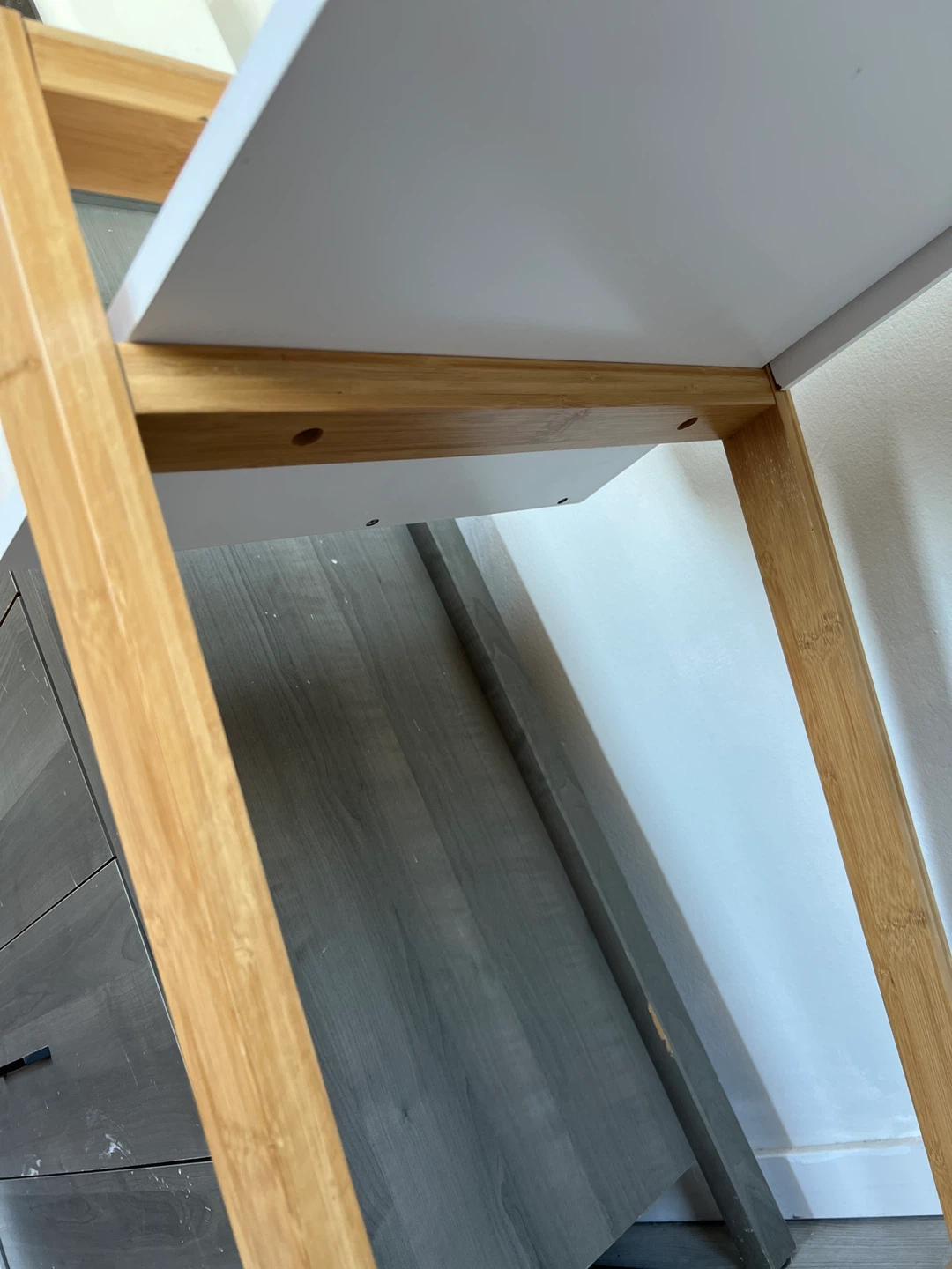 Glass Top Desk with White Drawer and Wood Accents - photo 4