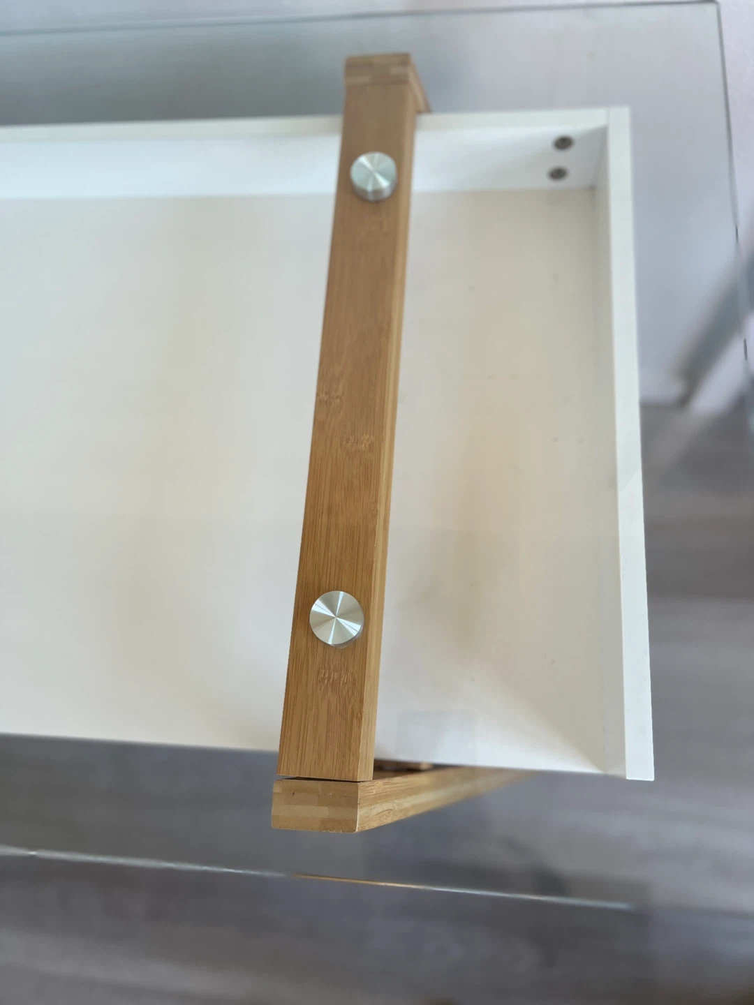 Glass Top Desk with White Drawer and Wood Accents - photo 2
