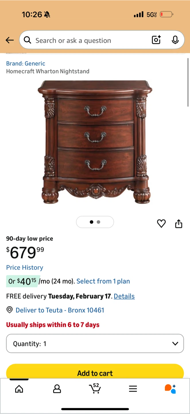 Homecraft Wharton Nightstand - 3 Drawer - Dark Wood - photo 3