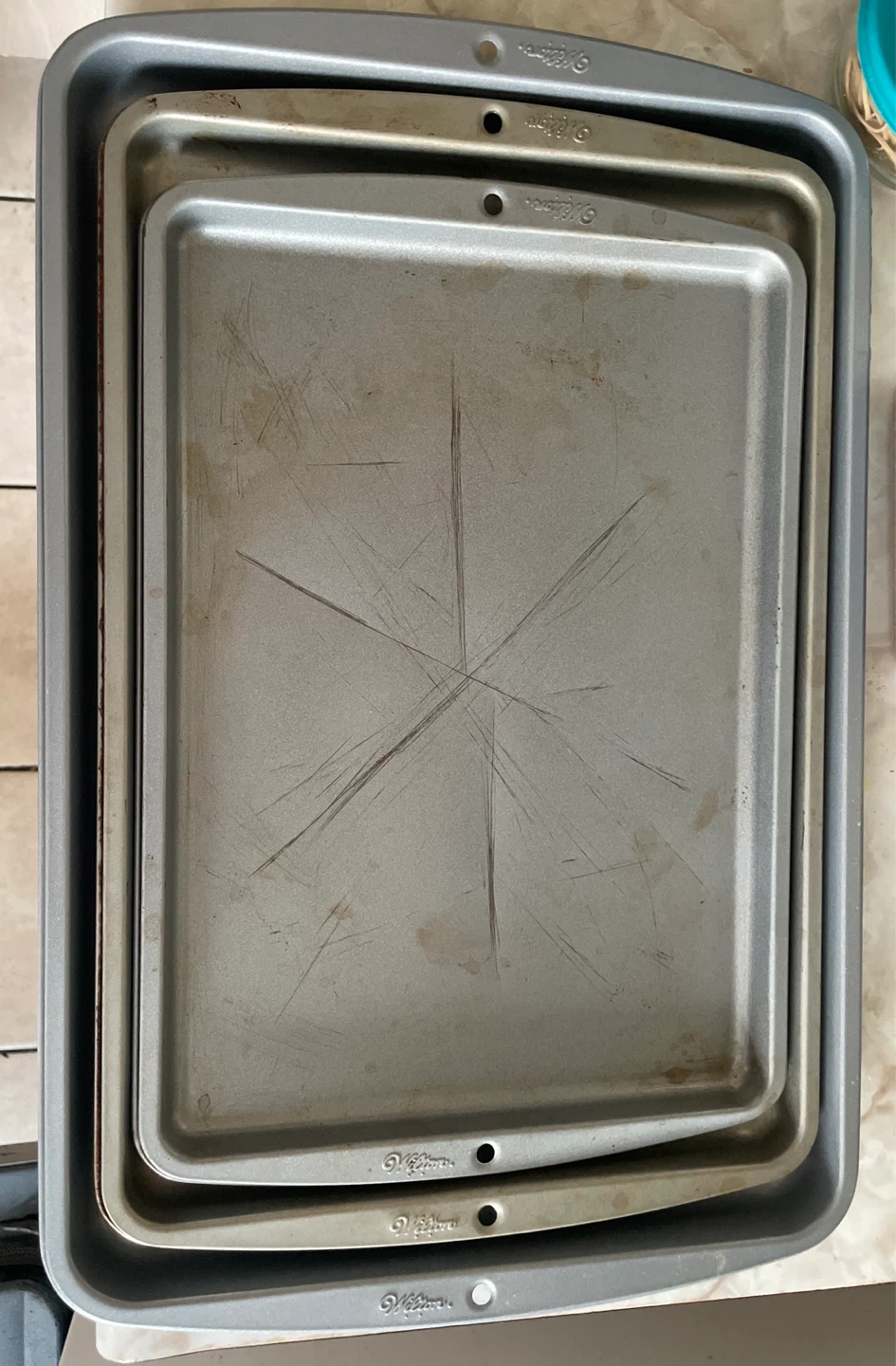 1 New Big + 2 Heavily Used Mid/Small Wilton Baking Sheets - photo 3