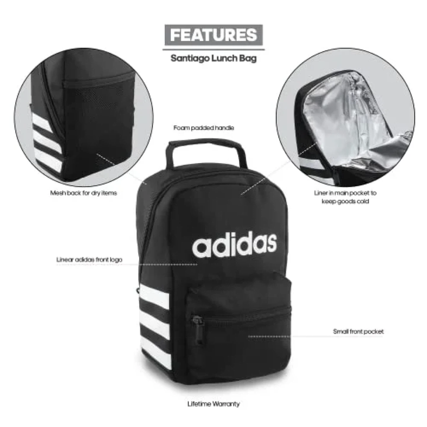 BRAND NEW boy girl youth adidas santiago black lunch bag - photo 3
