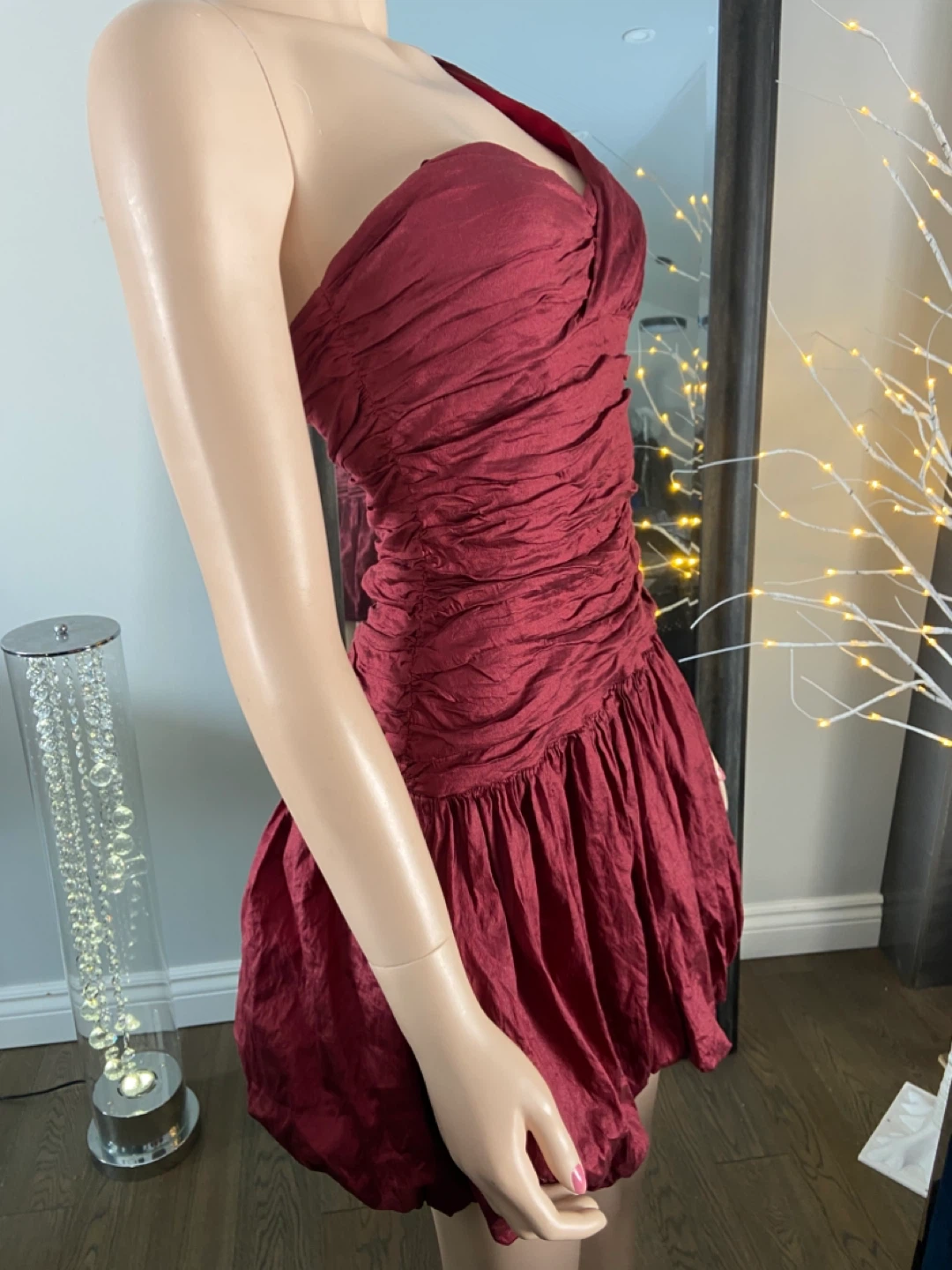 NWOT Red One-Shoulder Ruched Bubble Hem Dress 6 - photo 5