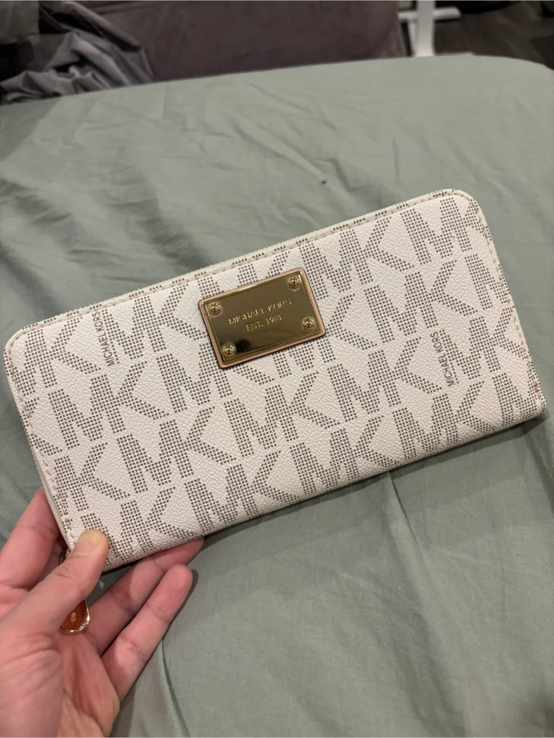 Michael Kors White Monogram Zip Around Wallet