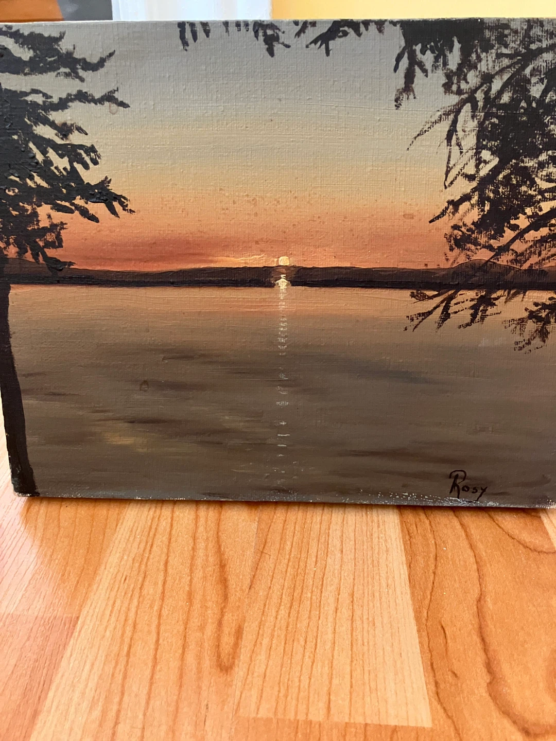 Oil On Canvas - Sunset Lake Scene