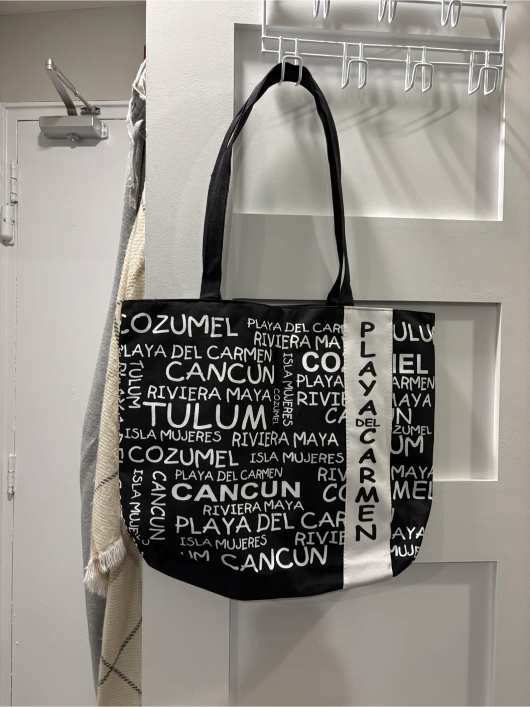 Black Tote Bag with Cancun and Riviera Maya Print