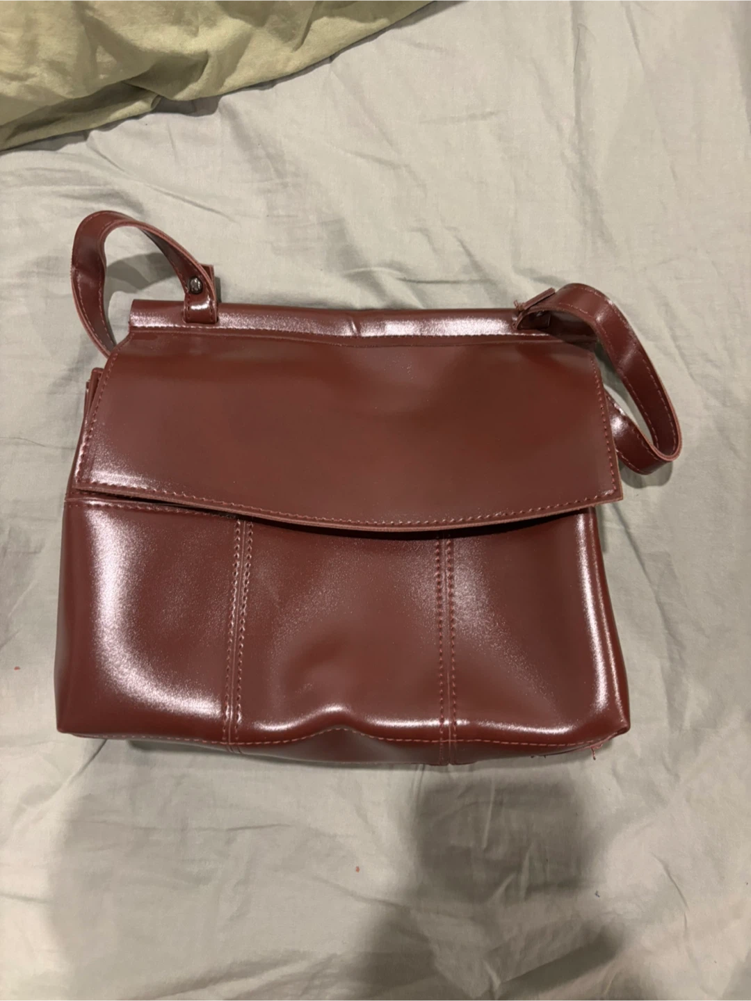 Brown Faux Leather Shoulder Bag