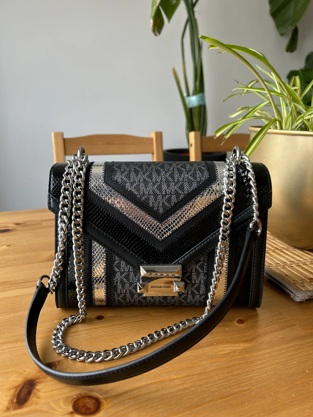 Michael Kors Black & Silver Crossbody Bag