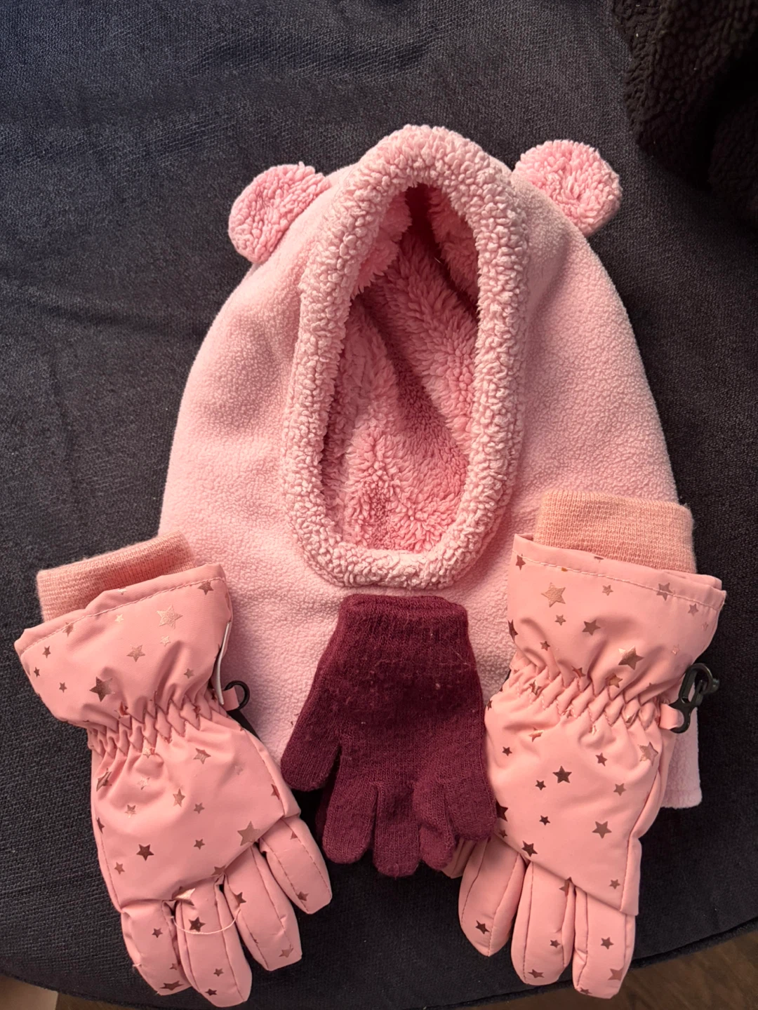 Toddler Pink Fleece Hat and Mittens Set