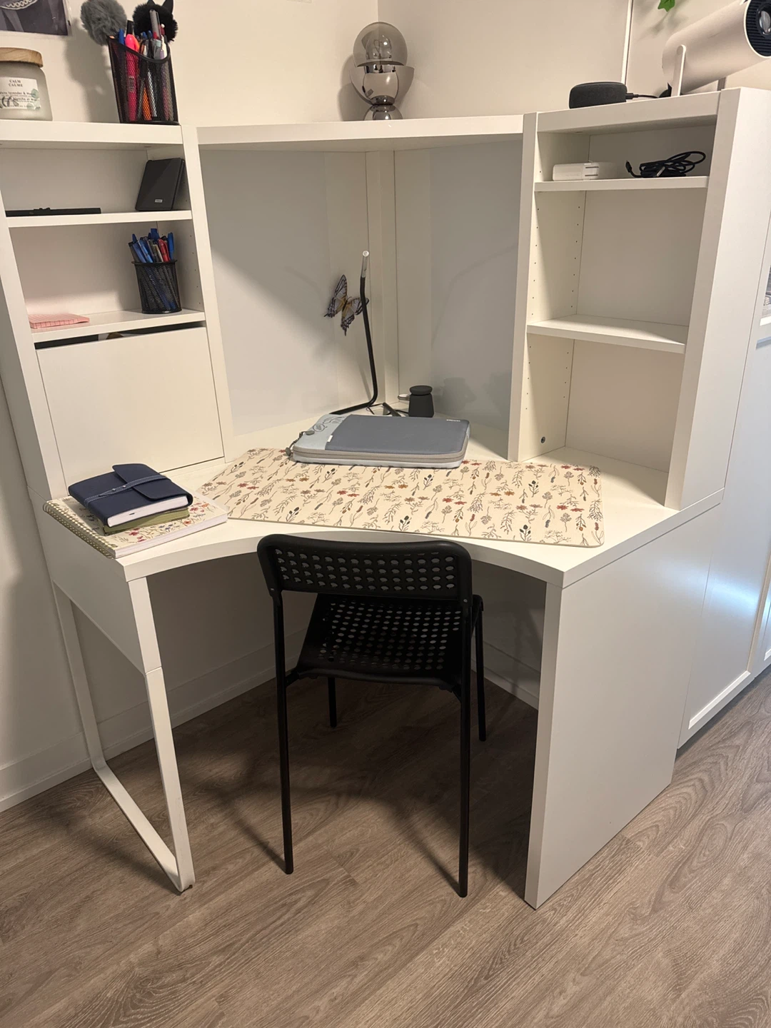White Corner Desk with Shelving Unit