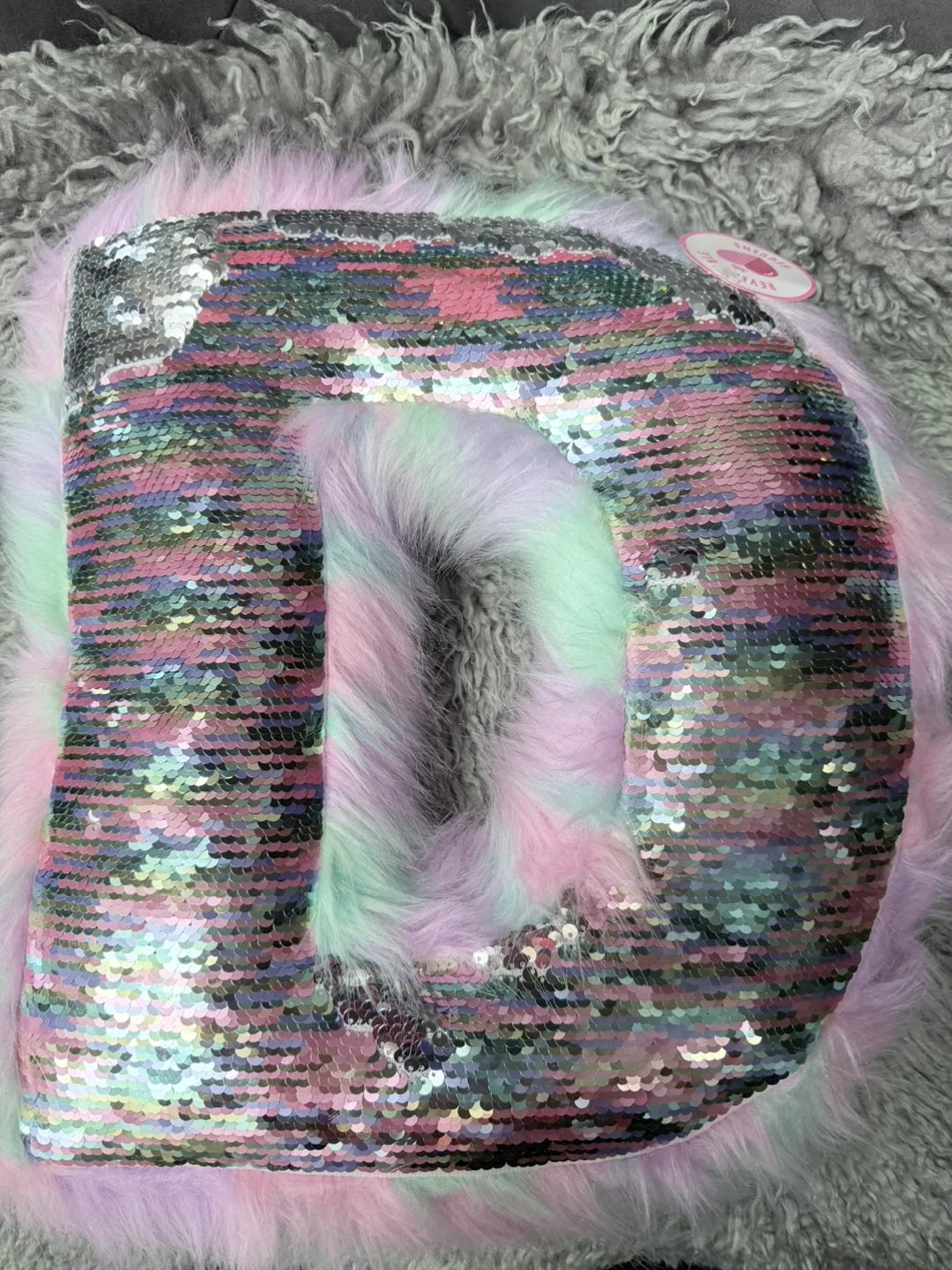 Justice Reversible Sequin Letter D Pillow