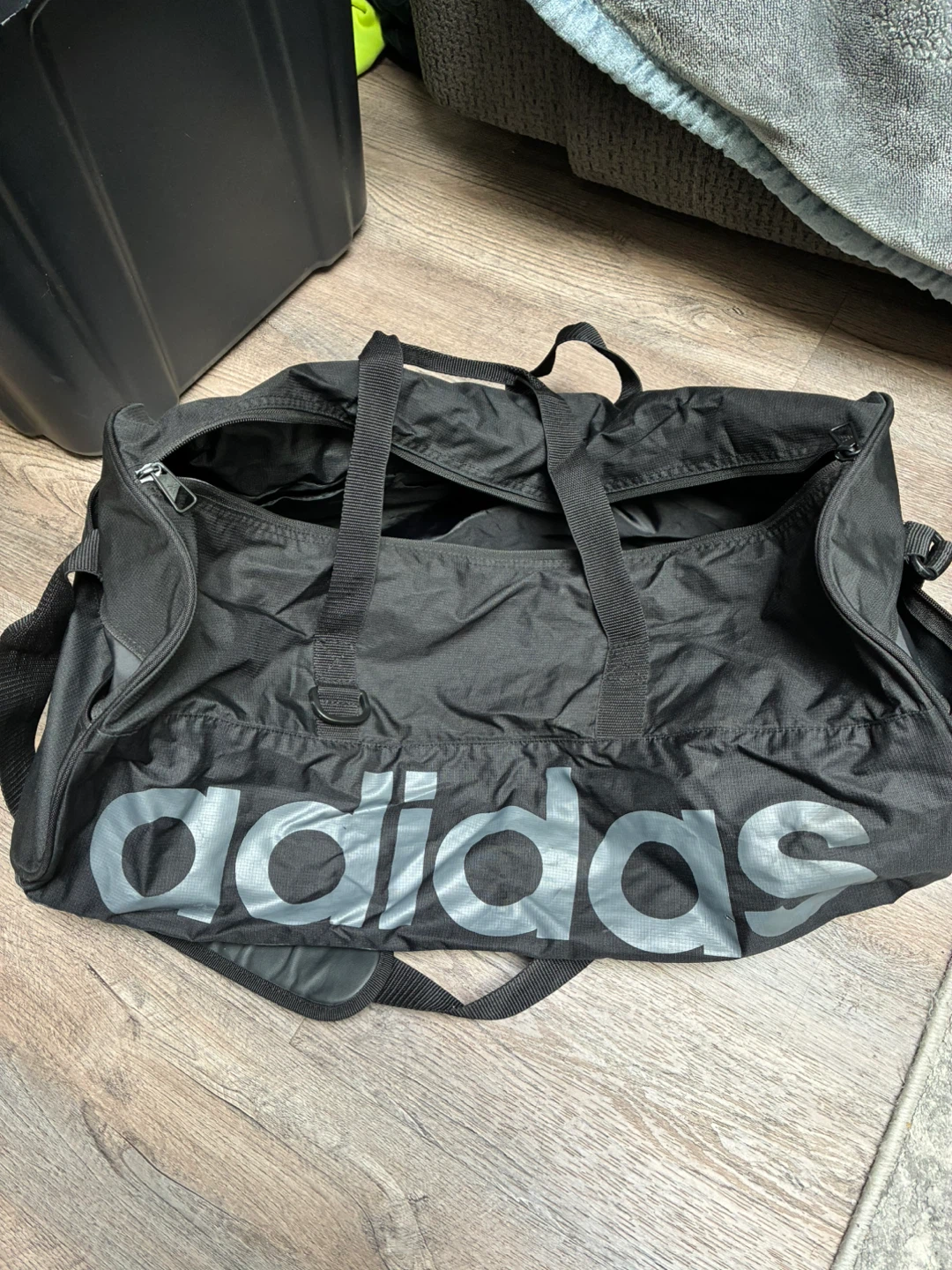 Adidas Black Duffel Bag and pink bag