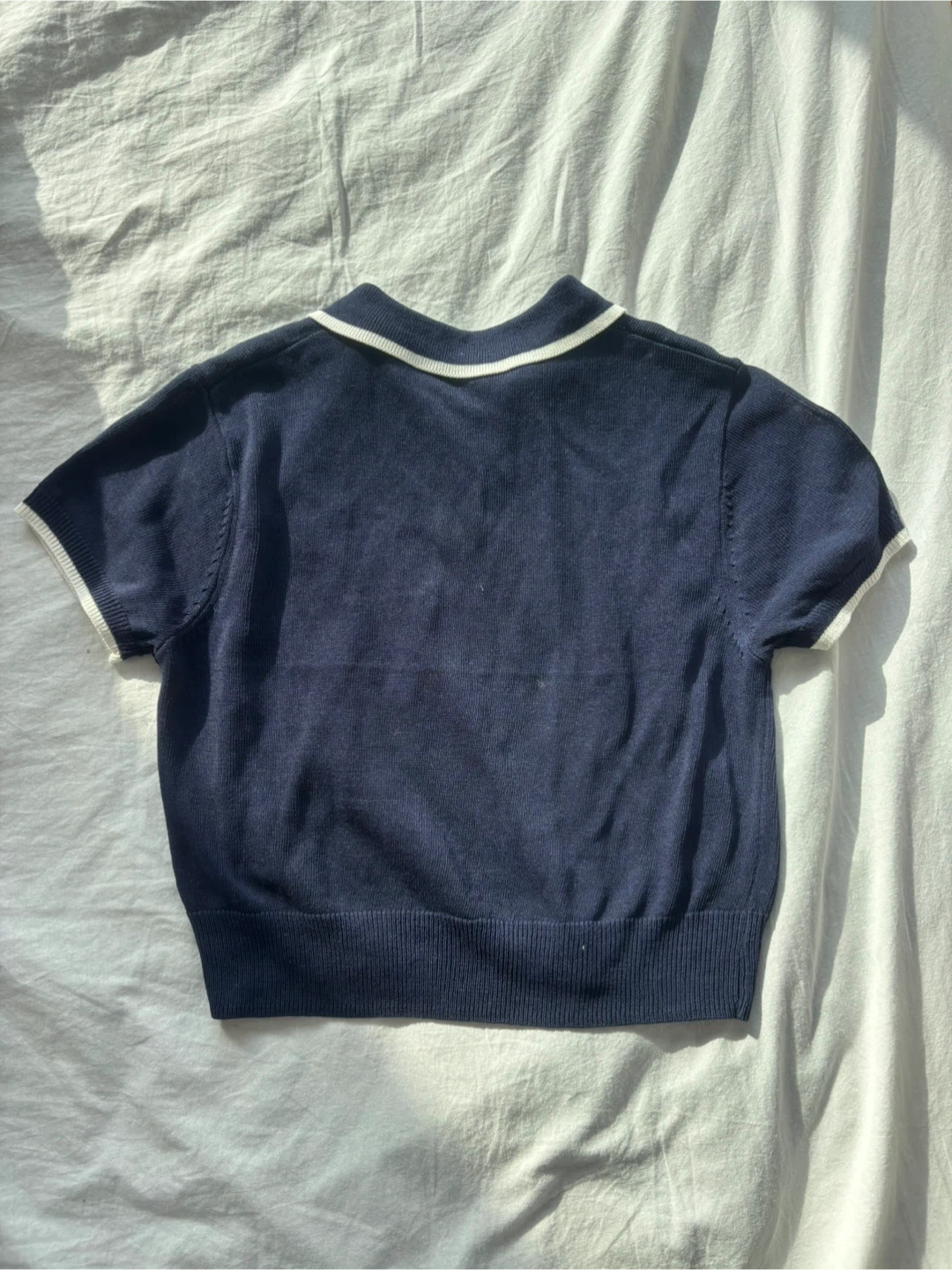 Cropped Navy Blue Collared Knit Shirt - photo 2
