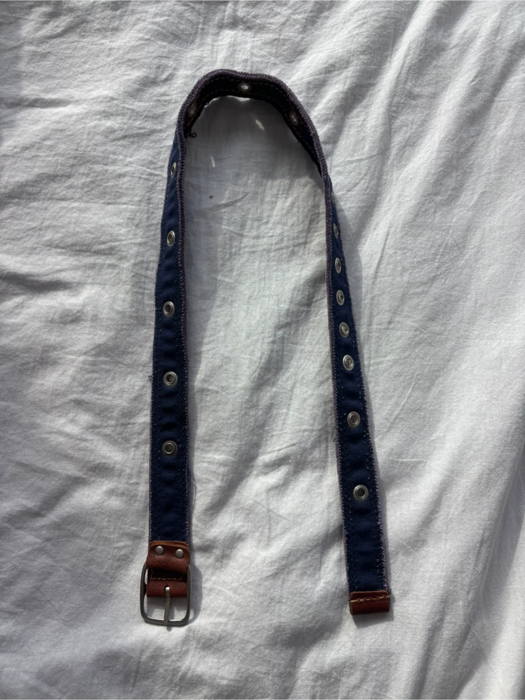 Blue Fabric Belt with Brown Leather Accents - photo 2
