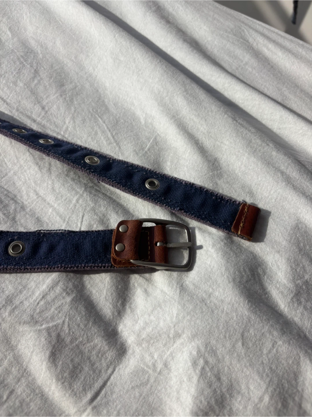 Blue Fabric Belt with Brown Leather Accents - photo 3