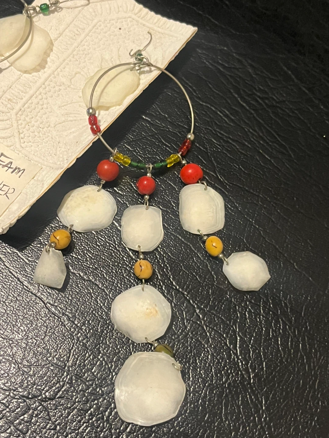 Handmade Dream Catcher Hoop Earrings with Shells and Beads - photo 4