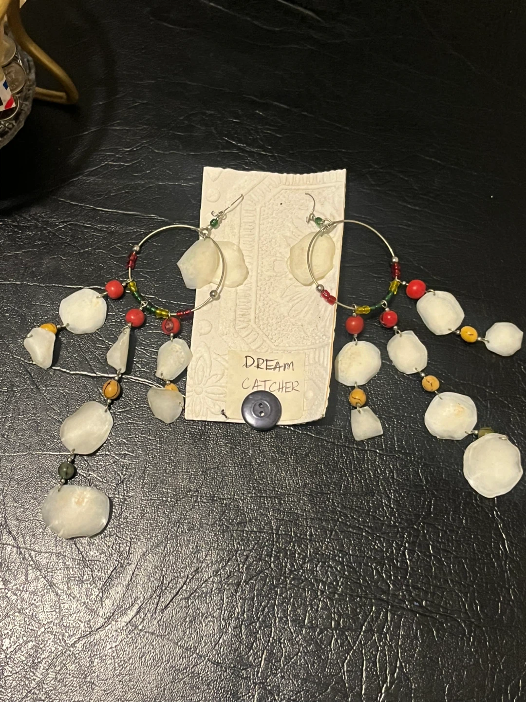 Handmade Dream Catcher Hoop Earrings with Shells and Beads