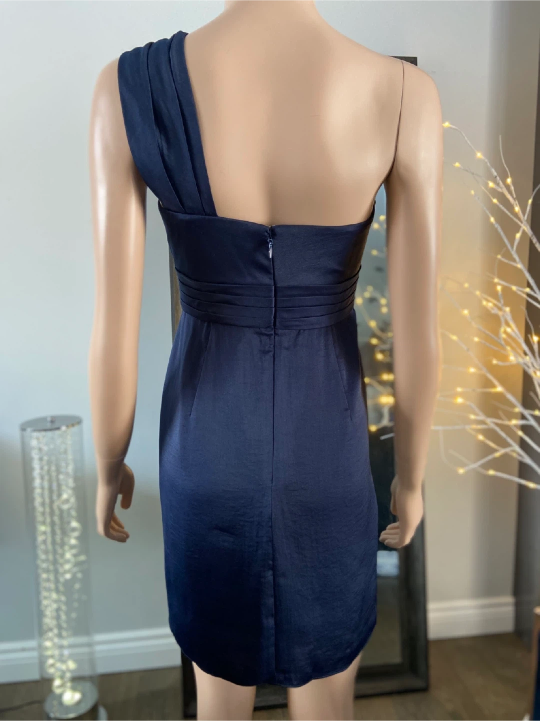 NWT: Navy Blue One-Shoulder Ruched Party Dress 4 - photo 3