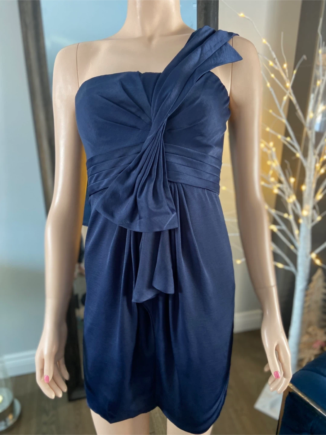 NWT: Navy Blue One-Shoulder Ruched Party Dress 4 - photo 2