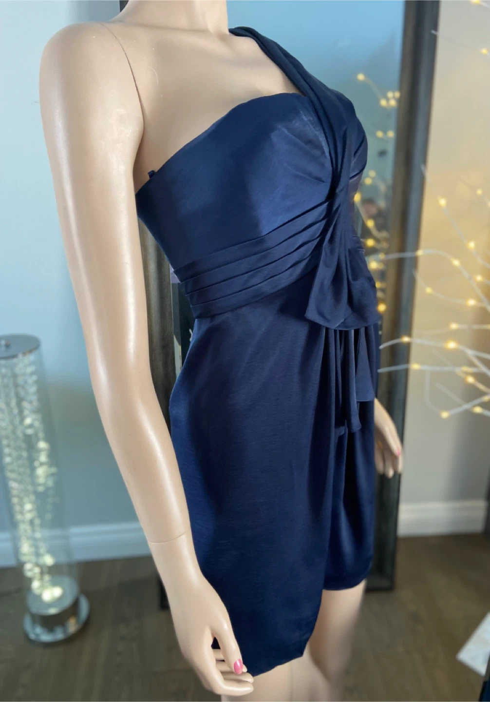 NWT: Navy Blue One-Shoulder Ruched Party Dress 4 - photo 4