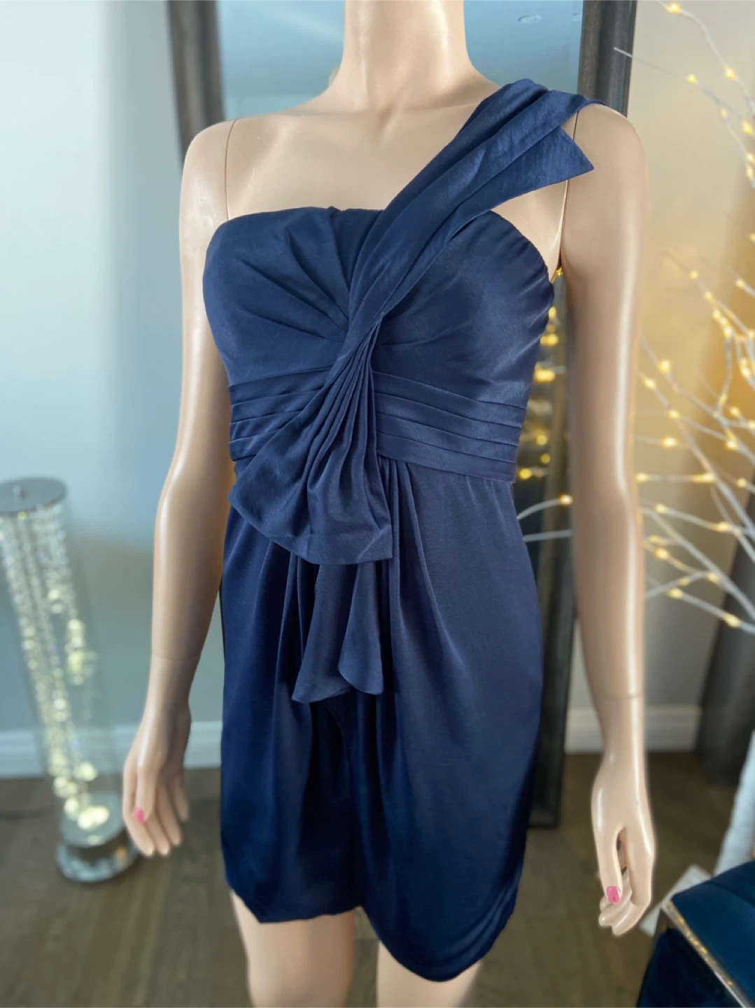 NWT: Navy Blue One-Shoulder Ruched Party Dress 4