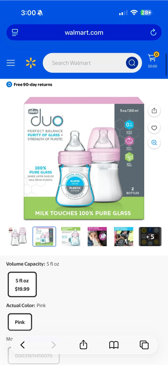 Chicco Duo Glass Baby Bottles - Pink, 5 oz, 2 Count - photo 3
