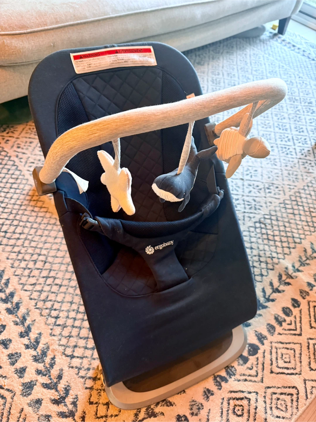 Ergobaby 3‑in‑1 Evolve Bouncer (Navy Blue Mesh) + Free Toy Bar