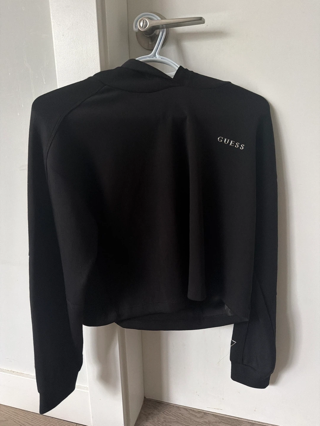 Guess Black Cropped Long Sleeve Top - Size M